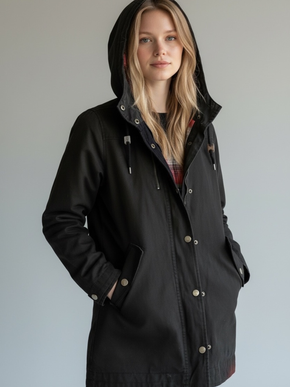Kavu Black Hooded Pea Coat
